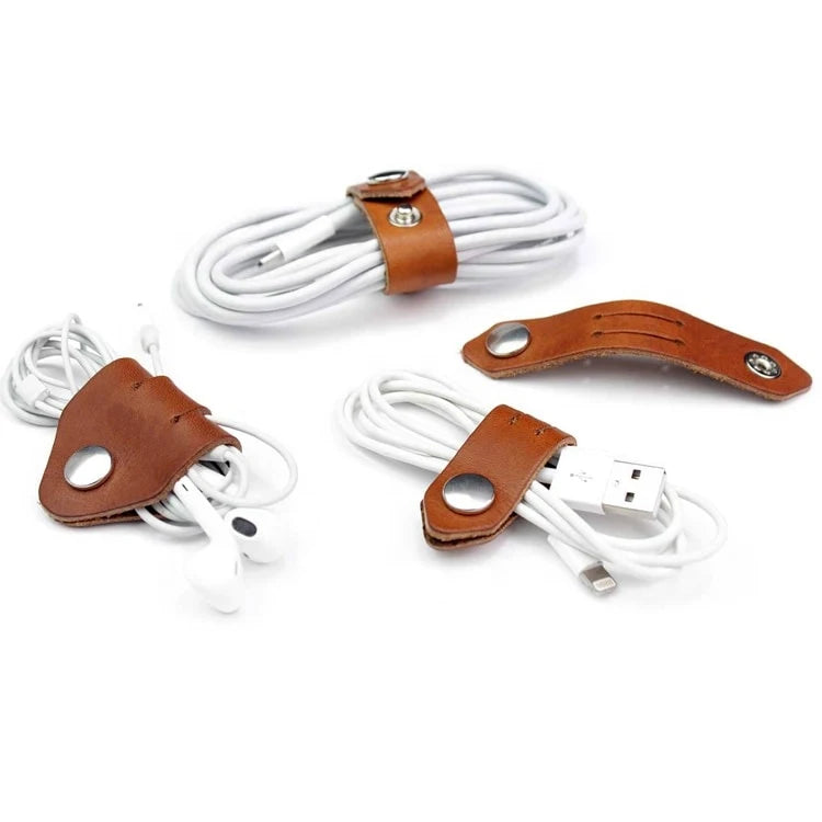 Genuine Leather Handmade Cord Organizer Headphone Winders Headphone Cable Storage