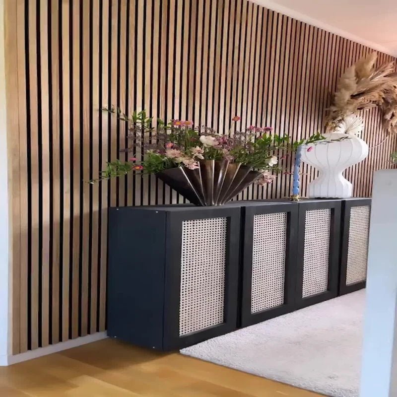 Natural Walnut Slat Wood Wall Panels Soundproofing Grooved Wooden Acoustic Wall Panel