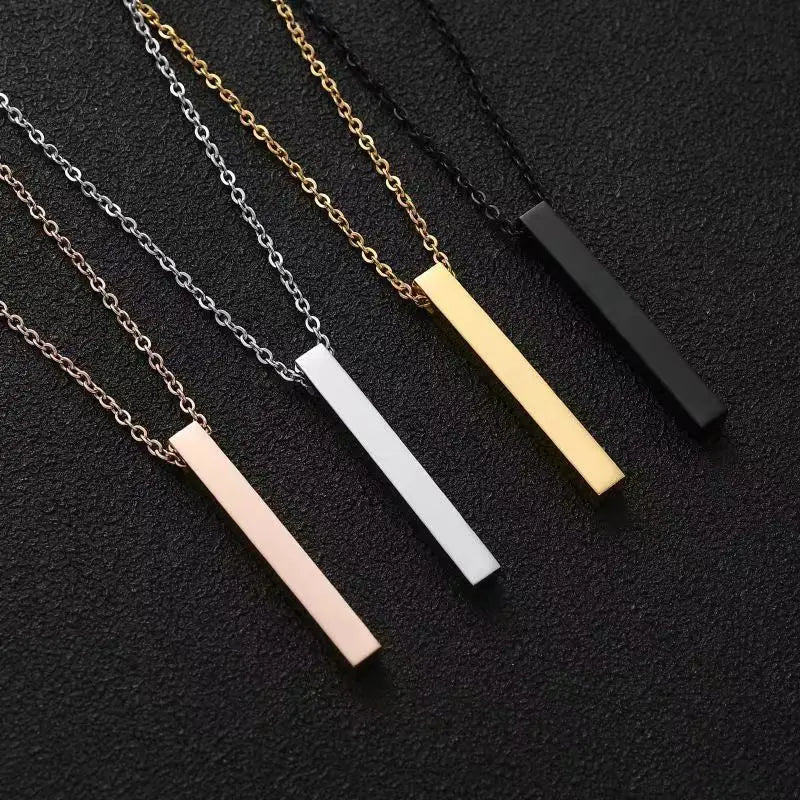 Personalized Custom Name Blank Long Strip Pendant Necklace Stainless Steel Gold Rose Gold Text Logo Trendy Women's Necklaces