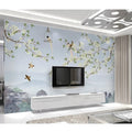 Customized HD Waterproof Anti-Static Silk Spring River Flower and Bird Picture Living Room TV Background Wallpaper