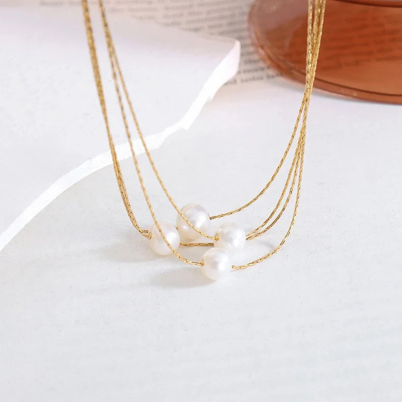 Custom Elegant Freshwater Pearl Necklace Stainless Steel 18k Gold Plated Women's Necklace