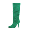 New Fashion Autumn/Spring Knee-High Women Boots with Pointed Toe Lady Sexy Pleated Faux Suede Winter High Heels Arch Support