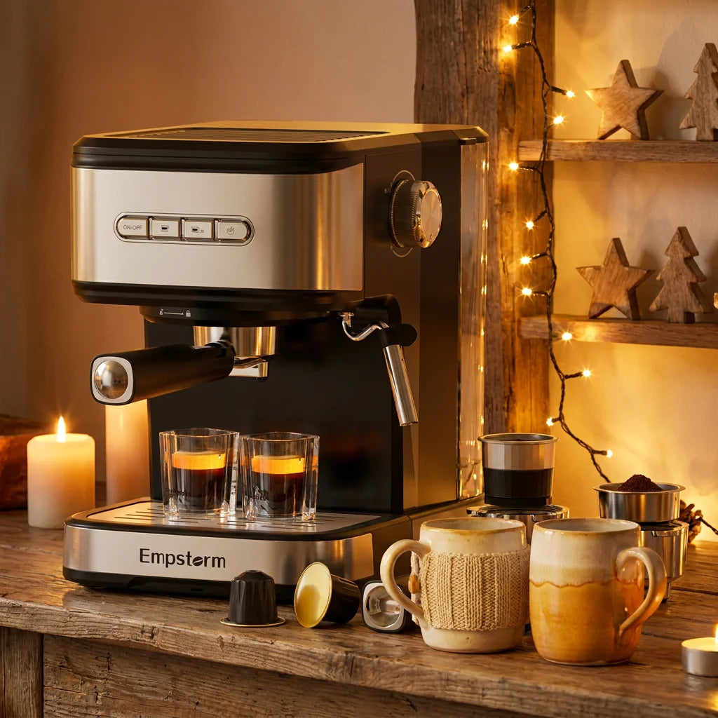 Electric 20 Bar Semi Automatic Espresso Coffee Machine 1.5L Transparent Water Tank Milk Frother for Household Hotel Office Use
