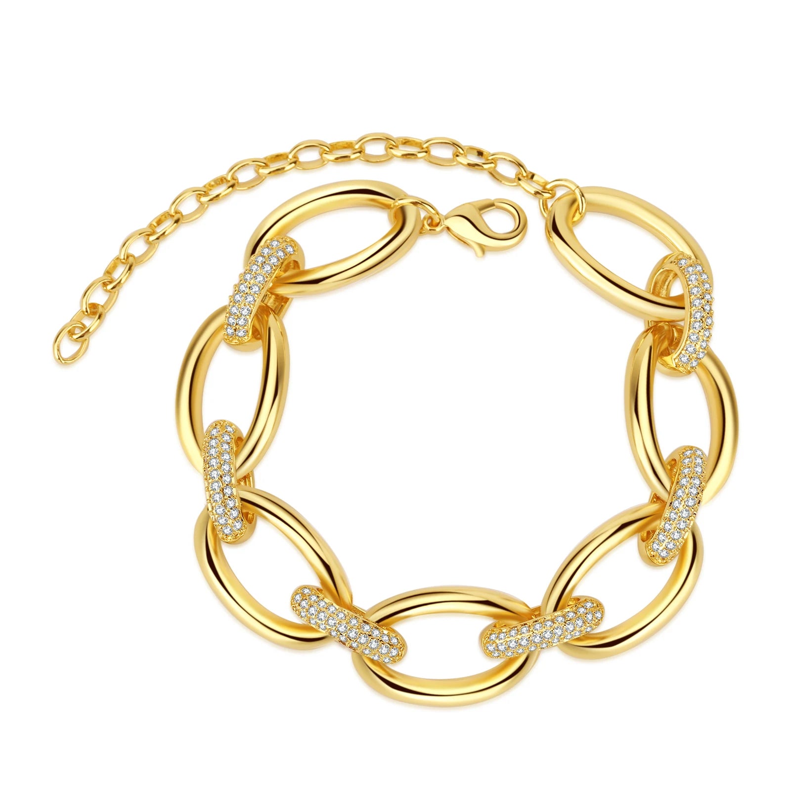 New Hot Selling Fashion Ladies Heart 18K Gold & Platinum Plated 24cm Unique Design Zircon Hip Hop Bangle Wedding Jewelry