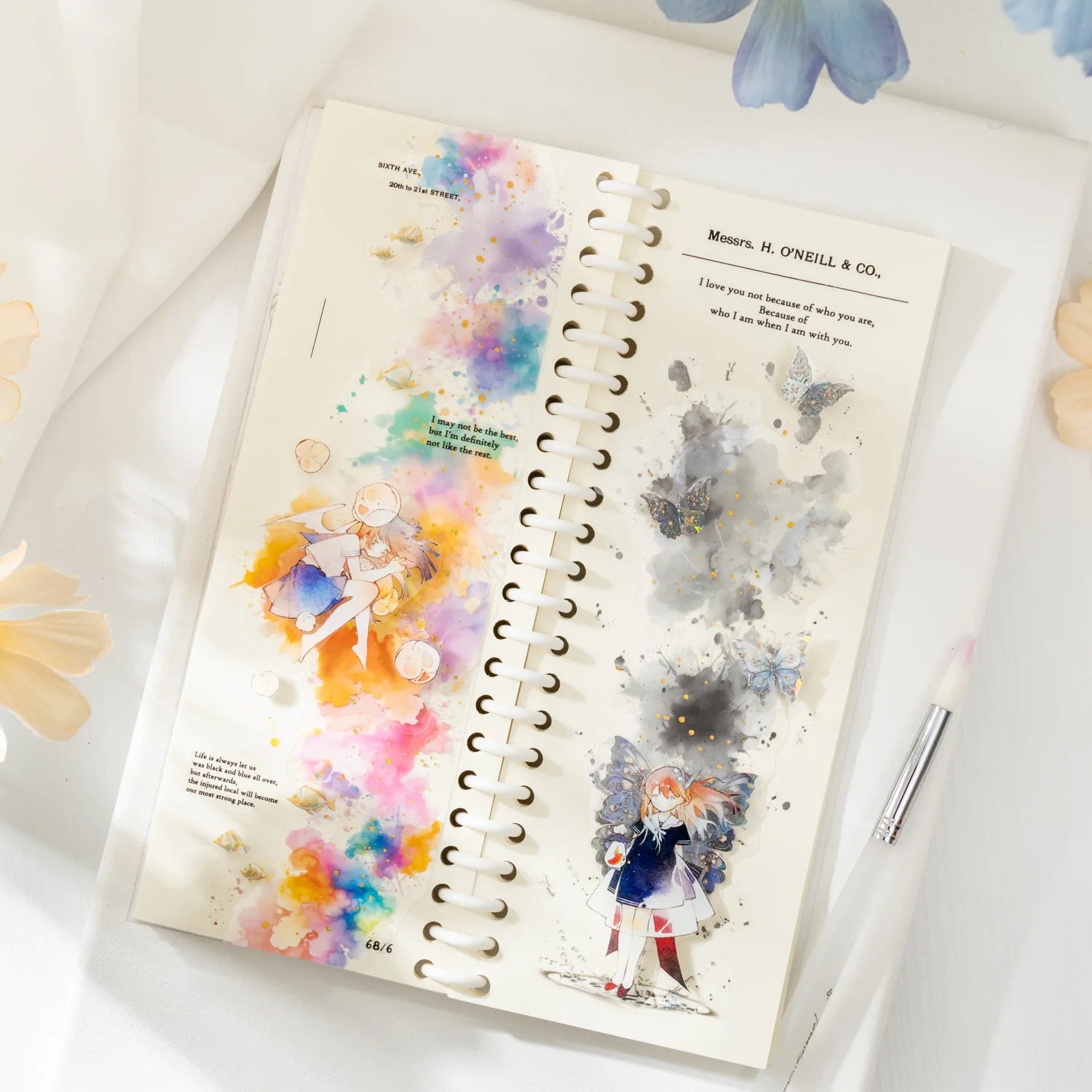 10 Pieces/Pack Watercolour Board Series Stamping Long Strip Halo Sticker Pack Rainbow