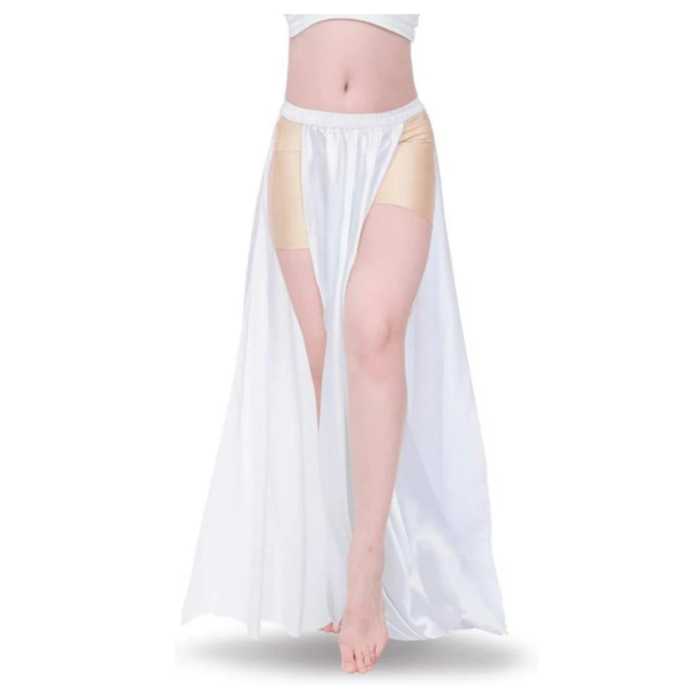 Women Maxi Skirt Satin Dancing Skirts Belly Dance Tribal Two Side Slit Skirt