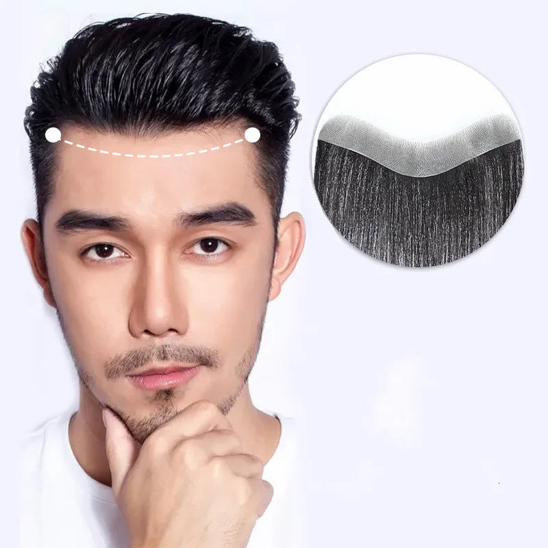 LLBeauty AU Frontal Male Human Hair Patch Hand-tied  V-type Bio Skin 17x2.5cm  Frontal Hairline Pieces for Recessing Hairline