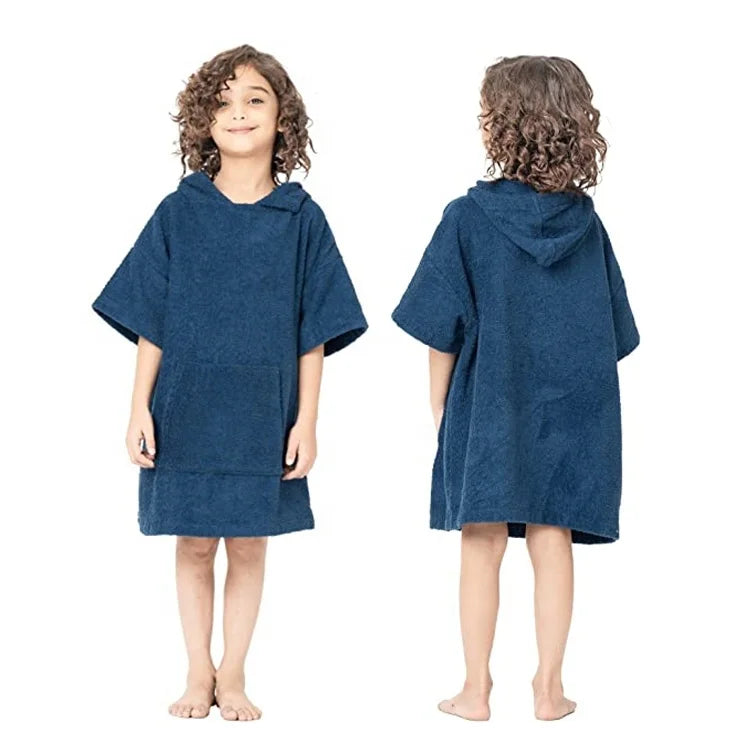 Quick Dry Soft Cotton Kids Beach Surf Swimming Towel Hooded Poncho with Custom Logo