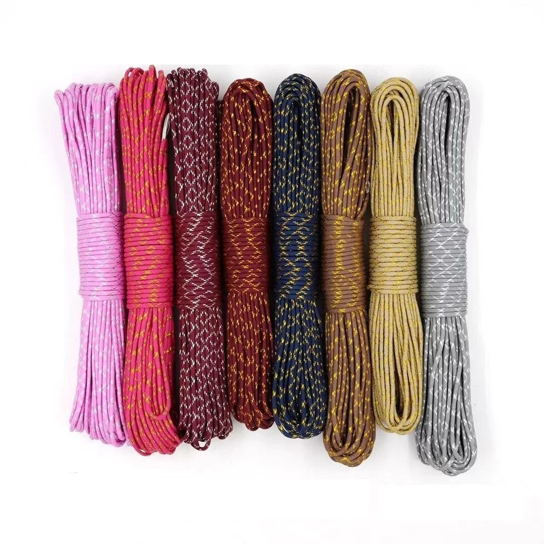 Durable 100ft 7 Strand 4mm Braided Tent Rope Camping Polyester Nylon Parachute Cord Gold Silver Link for Climbing Outdoor