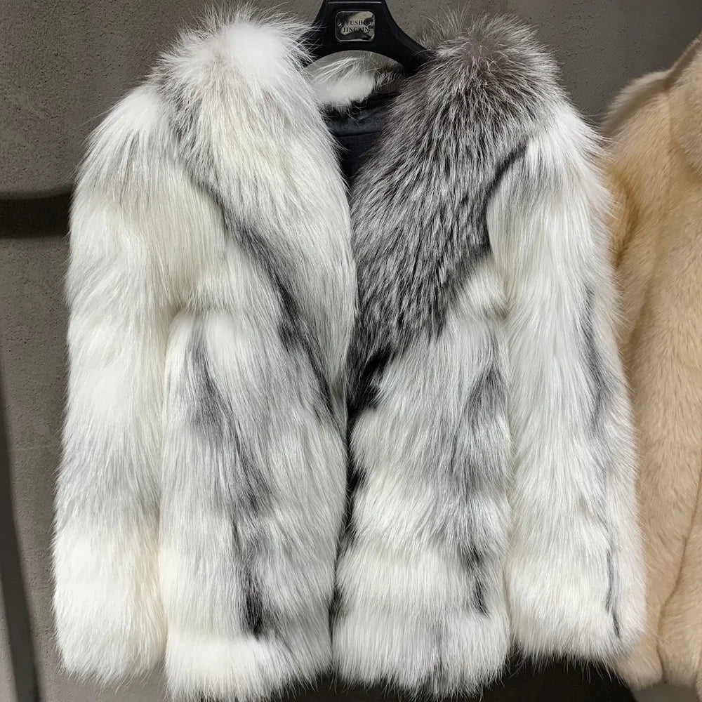 Real Fur Jacket Long Sleeve Ladies Fox Coat Women Natural Fur Cloth