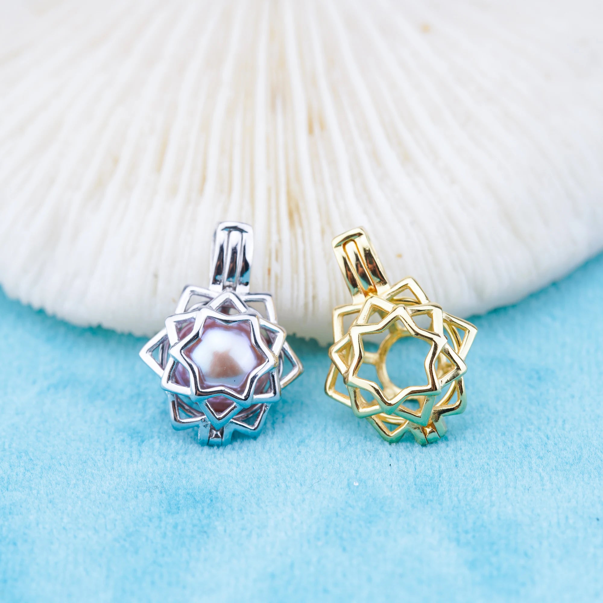 C030117 Sterling Silver Freshwater Pearl Cage Pendant Necklace Jewelry Locket for Pearl Party
