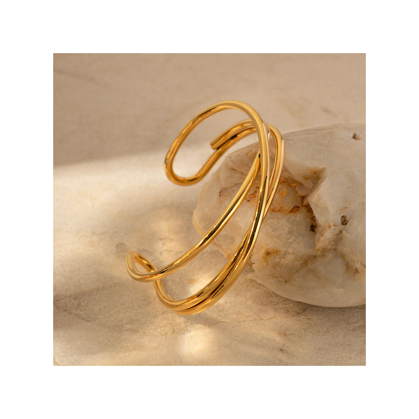 ERESI New Design Trend 18K Waterproof Gold Plated Stainless Steel Bracelet for Women Three Layer Line Opening Cuff Bangles