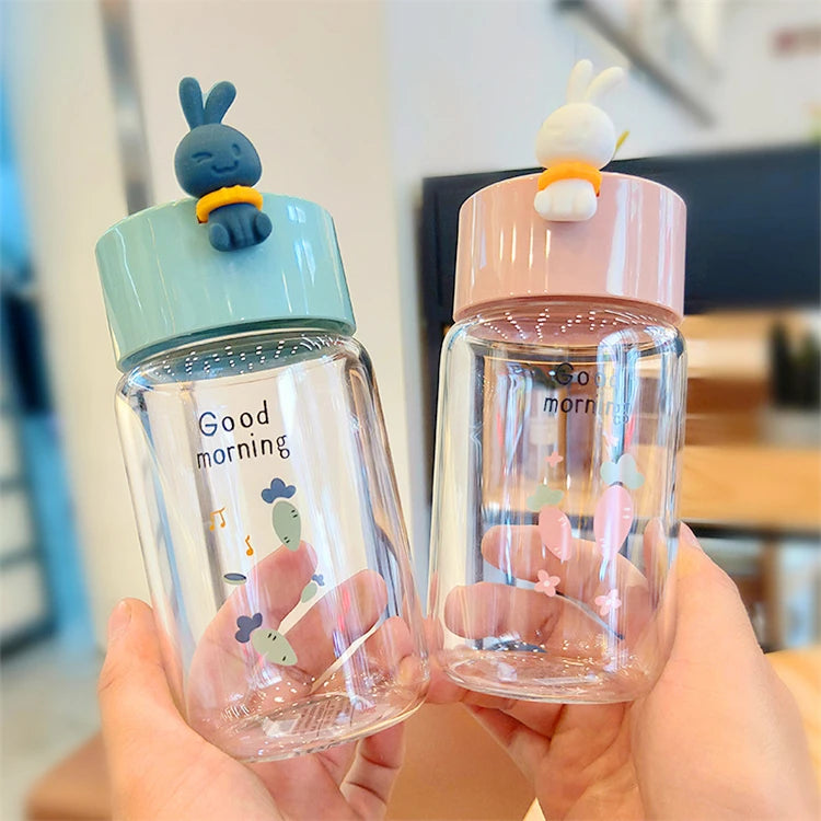 350ml Best Selling Factory Custom Colors Cute Printing Home Drinking Glassware With Cover Handmade Glass Water Bottle