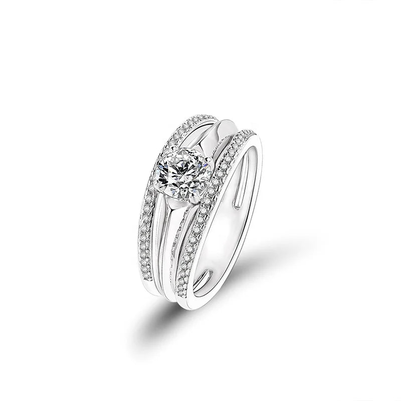 Latest Design Silver Jewelry Cubic Zirconia Double Simple Ring