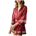 New Arrivals Women's Summer Thin Style Satin Pajamas Solid V Neck Long Sleeve Set Nightwear One Piece Pajamas Bathrobe
