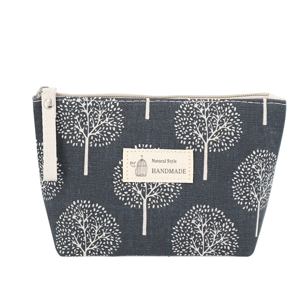 Wholesale Beauty Makeup Pouch Cotton Linen Cosmetic Bag with Zipper Printed Linen Toiletry Make up Promotional Gift Bag for Lady