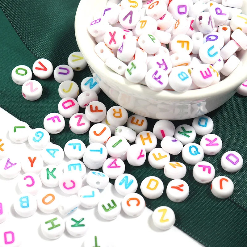 Diy Jewelry Accessories 4*7mm Acrylic Beads Loose Beads White Background Colorful Letters 26 Letters Beads