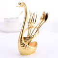 Swan Base Dinnerware Sets Stainless Steel Fruit Dessert Cutlery Set With Spoon Fork Western Food Cutleries Wedding Party Tools