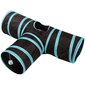 ZMaker T Shape Two-way Collapsible Hideaway Funny Tunnel for Small Kitten Interactive Pet Cat Tunnel