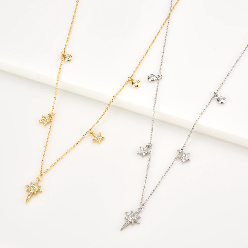 FUAMAY Woman Minimal Star Sign Design Silver Necklaces with  Starburst North Star Necklace 925 Silver