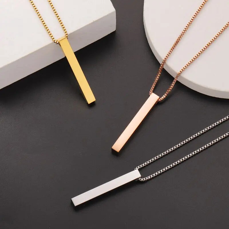 Personalized Vertical Bar Necklace Stainless Steel Simple Distorted Vertical Cuboid Bar Pendant Horizontal Bar Pendant Necklace