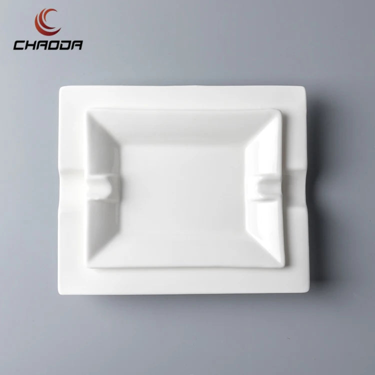 Chaoda 6/7.5 Inch Smokeless Ashtray Custom logo Ashtray with DIY logo Rectangle White Porcelain Cigar Ashtrays for Hotel