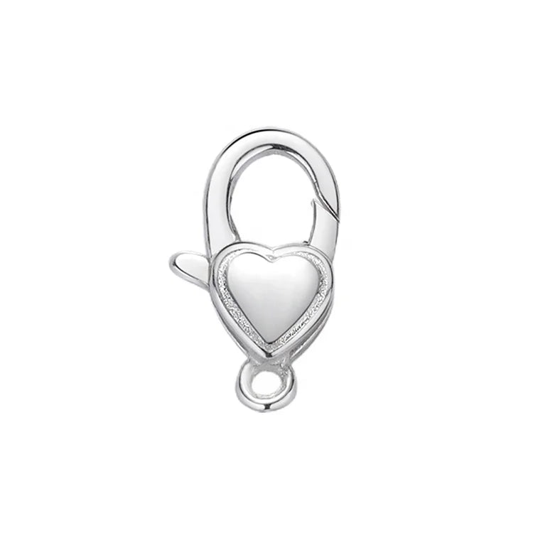 13mm Fashion 925 Sterling Silver Puff Heart Shape Lobster Clasp Findings Lock for DIY Bead Bracelet Jewelry Supplies