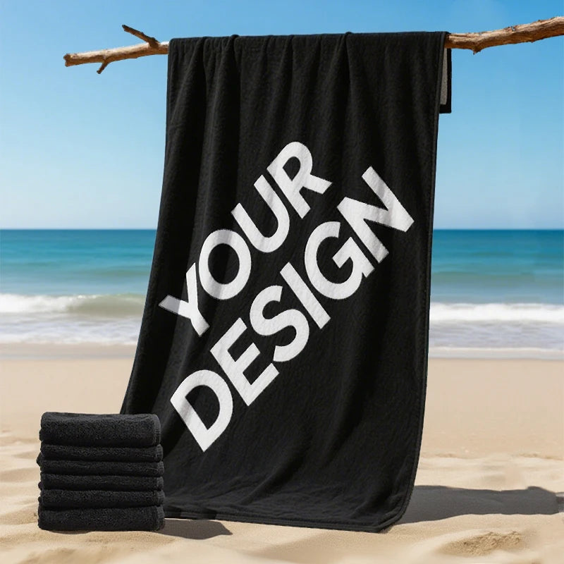 Hot Sale Personalized Microfiber Beach Towels Custom Design Reactive Printed Large Jacquard Logo Cotton Velour Bath Towel