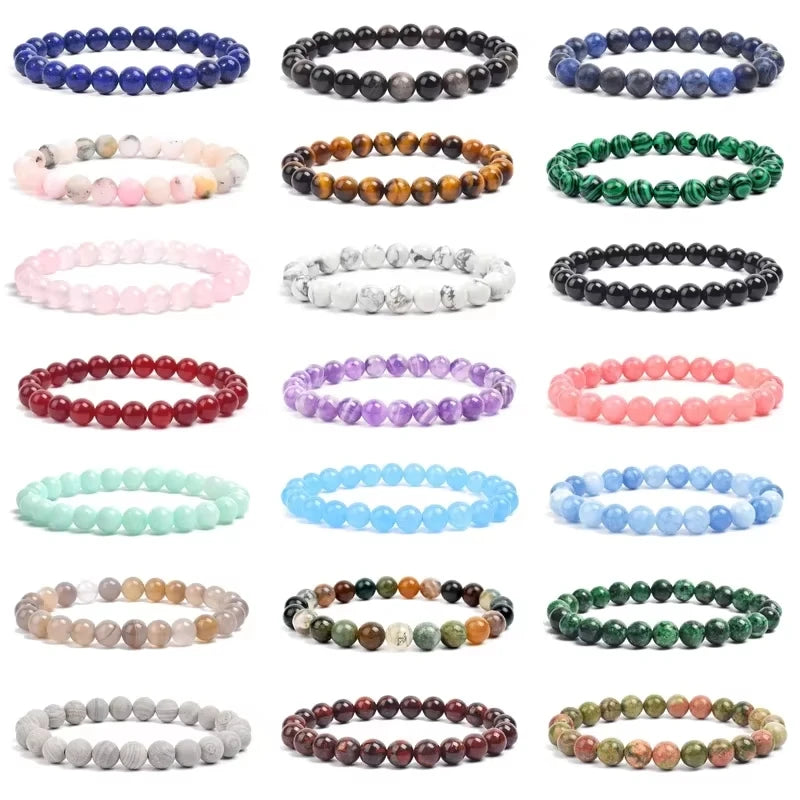 Wholesale Unisex 8mm Natural Stone Bead Crystal Bracelets Trendy Crown-shaped Reiki Healing Mainly Agate Pearl Amber for Gifts MegaBDM