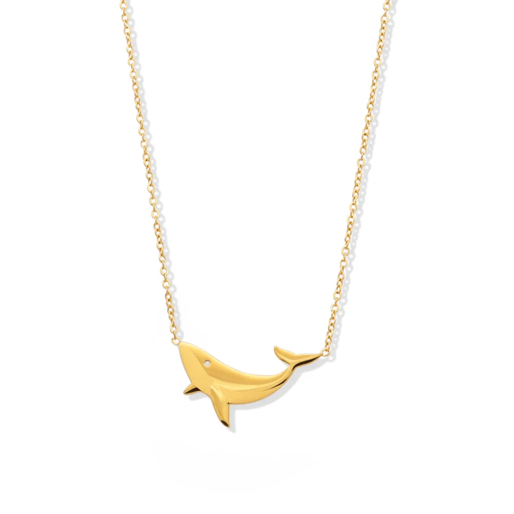 Chris April PVD Gold Plated 316L Stainless Steel Whale Ocean Vacation Style Pendant Necklace