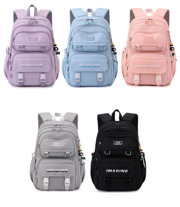 17 Inch Candy-Colored Large Capacity Schoolbag for College Students Fashionable Waterproof Design with Zipper Closure Backpack
