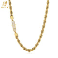 NUOYA New Style 6mm Iced Out Clasp Rope Chain 18k Gold Plated Stainless Steel Twist Rope Chain Necklace for Men