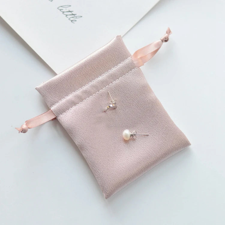 Spot Smooth Satin Small pink Jewelry Bag Drawstring Jewellery Pouch Jewelry Custom logo