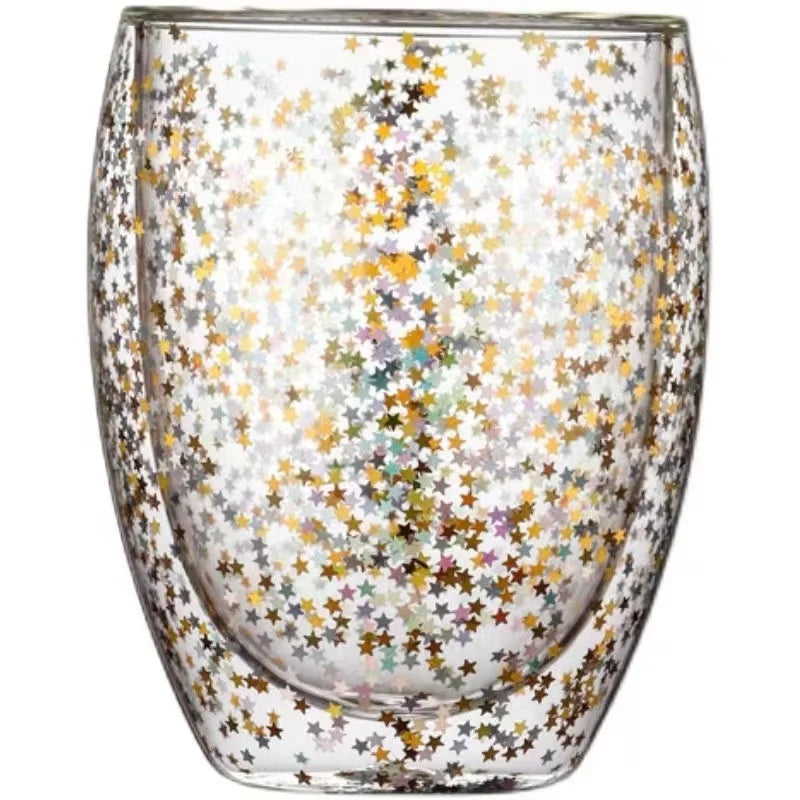 Factory Wholesale New Bright Star Cup Double Layer Glass Flow Laser Star High Borosilicate Water Cup