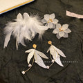 Wholesale Korean Luxury Women White Flower Feather Tassel Stud Fashion Jewelry Earrings