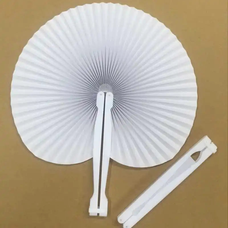 Special Wedding White Round Paper Folding Fan Blank Round Paper Group Fan Advertising Fan