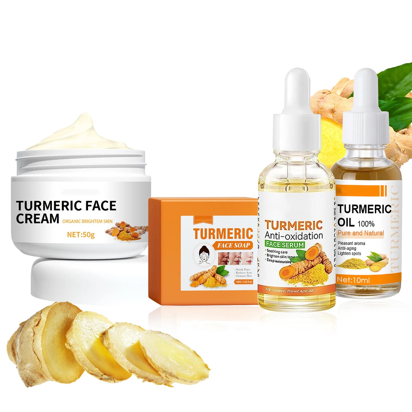 Private Label Whitening Face Cream Turmeric Oil Skin Care Set