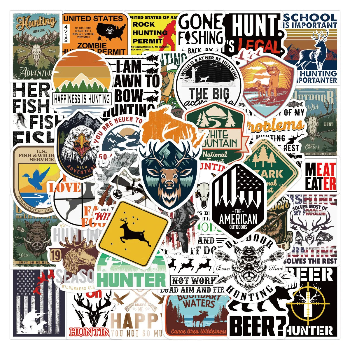 50Pcs Outdoor Go Hunting Adventure Graffiti Stickers for Hunter Bottle Journal Waterproof Sticker Label