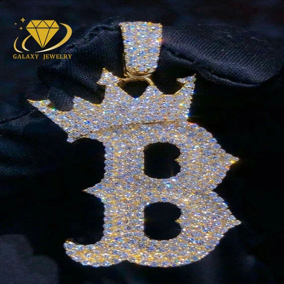 Fine Jewelry Pendants Charms Bling Bling Moissanite Pendant Letter B S925 10K 14K 18K VVS Diamond Initial Pendant With Crown