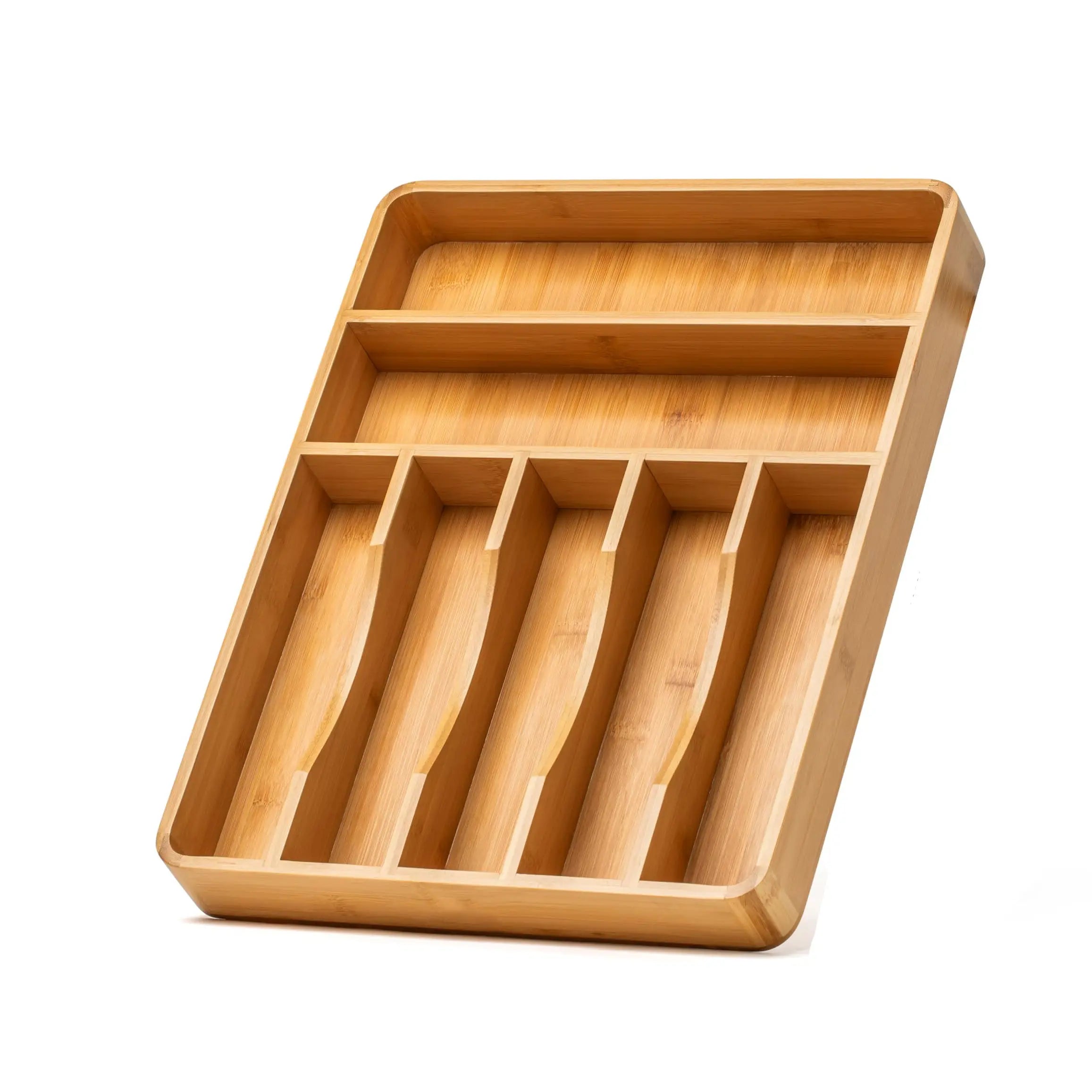 Bamboo Rectangle Drawer Organizer Silverware Storage Box Tray with Utensil Holder for Kitchen