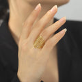 Stainless Steel Vintage Adjustable Filigree Flower Women Gold Color Rings Wedding Engagement