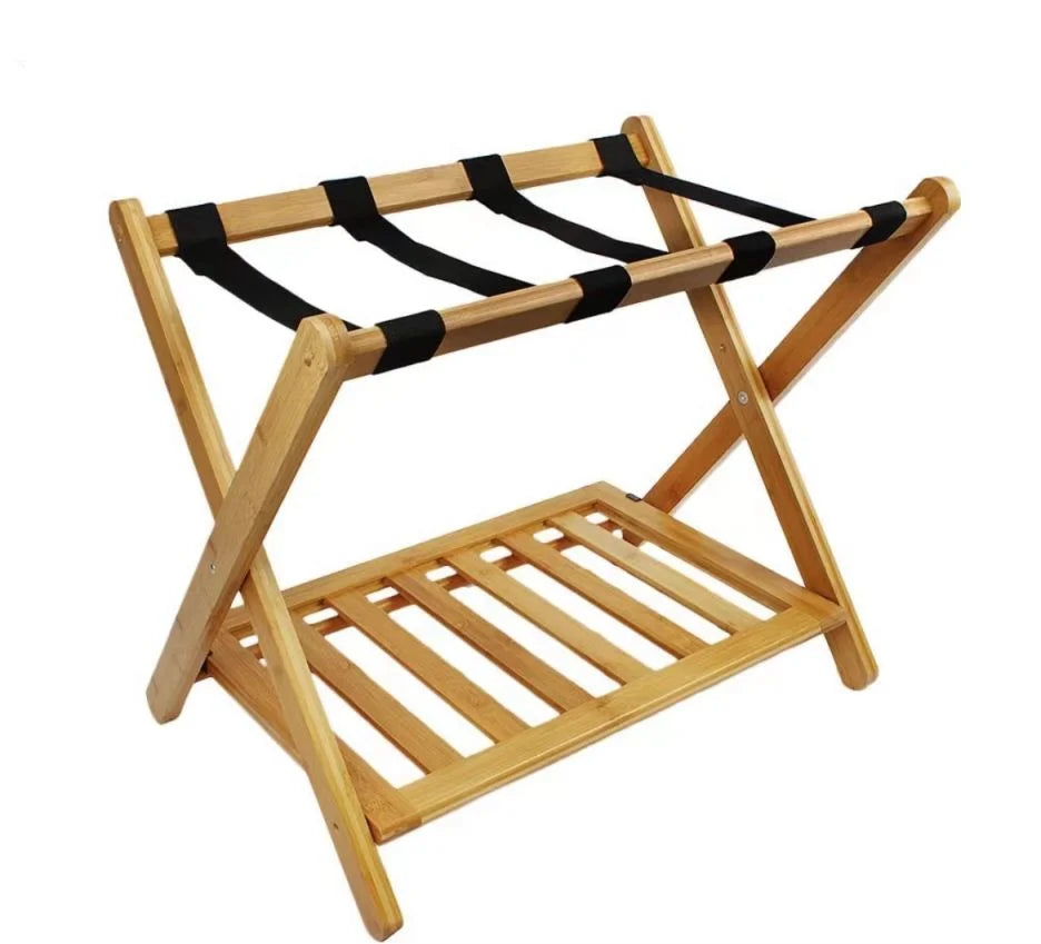 Bamboo Luggage Rack With Shelf Wooden Folding Luggage Rack for Guest Room Bamboo Baggage Stand for Entryway Hallway