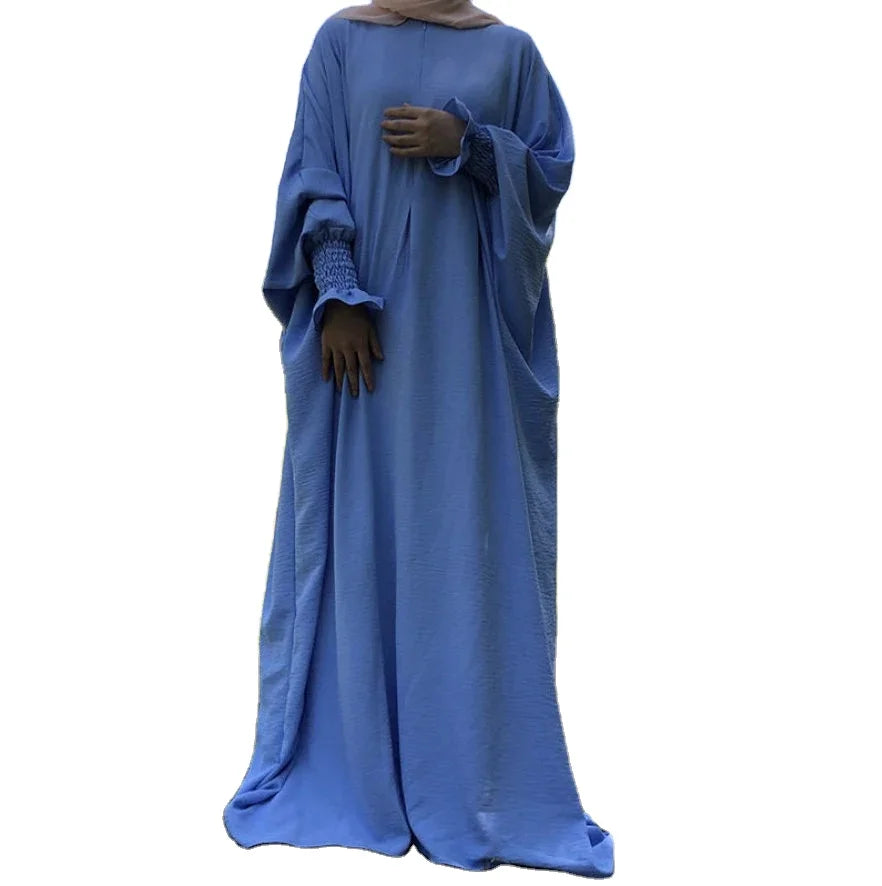2023 Latest Arabic Ladies Crepe Maxi Abaya Dress Islamic Women's Clothing Butterfly Frill Cuff Traditional Muslim Clothing