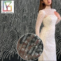 Polyester Tulle Heavy Beaded Bridal Glitter Sequins Mesh Embroidery Wedding Dress Lace Fabric for Evening Dress