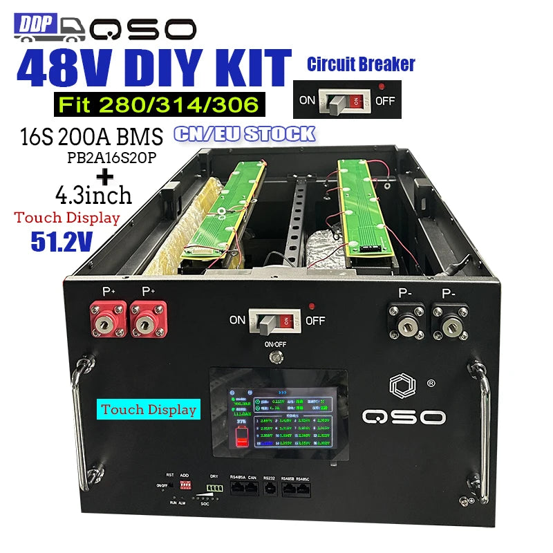 QSO Empty 16S Diy Kit case Unit 280 314AH 320AH Mb31 15Kwh Verticale Metal 24V/48V 280Ah Xr07 Lifepo4 Lithium Battery Boxes Rack