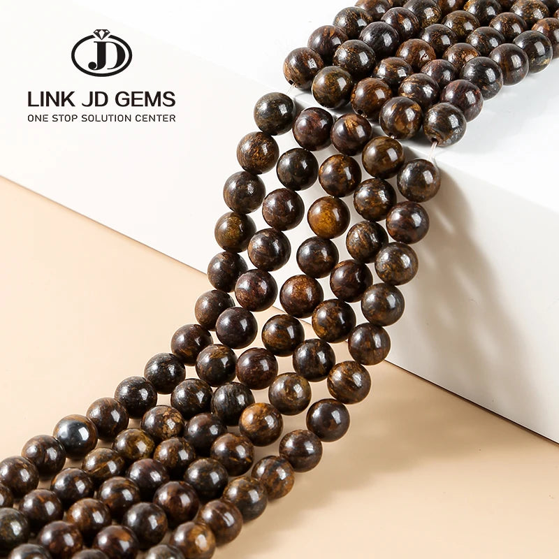 4-12mm Pick Size Natural Brown Bronzite Jasper Spacer Beads Loose round Bronze Stone for Jewelry Making