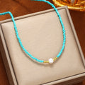 Bohemian Versatile God Design Freshwater Pearl Necklace for Women Turquoise Color