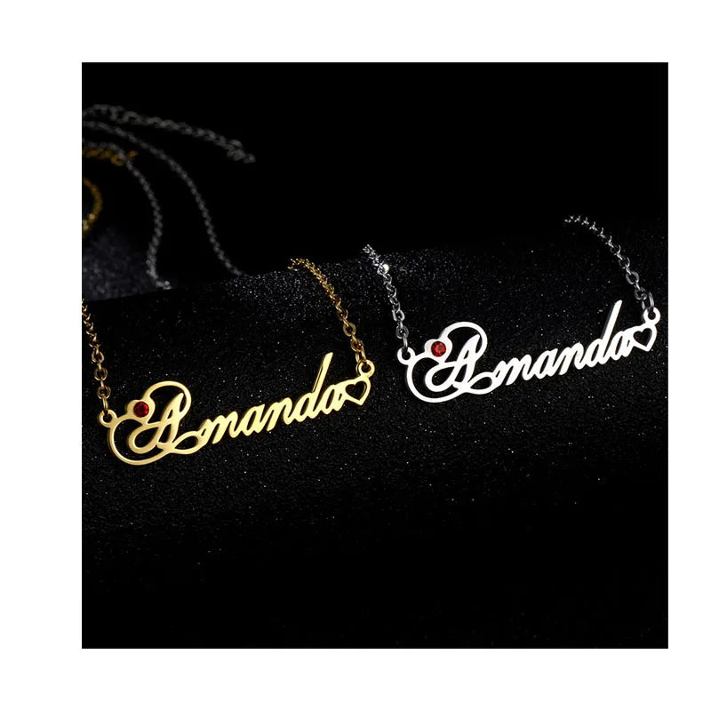 Stainless Steel Name Necklace Personalized Customized Nameplate Jewelry for Men Women Gold Plated Initial Chain Necklaces
