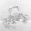 Sterling Silver 6*6mm Semi Mount Ring Square Shape Empty Frame Blank Claws Setting S925 Base Without Center Stone for Inlay DIY