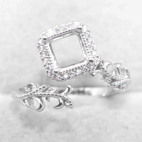 Sterling Silver 6*6mm Semi Mount Ring Square Shape Empty Frame Blank Claws Setting S925 Base Without Center Stone for Inlay DIY